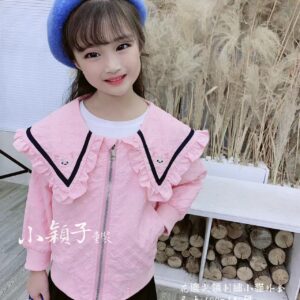 【台灣現貨】中小童 女童花邊尖領刺繡小貓外套