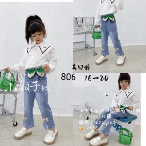 【台灣現貨】中小童 女童珍珠蝴蝶結彈力牛仔褲