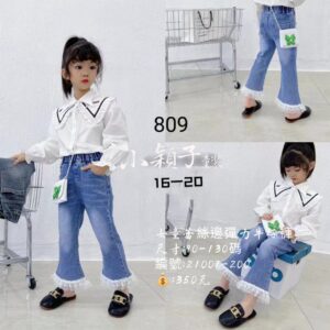 【台灣現貨】中小童 女童蕾絲邊彈力牛仔褲