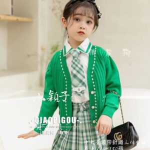 【台灣現貨】中大童 女童學院風 領帶針織三件套裙