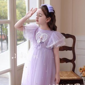 【台灣現貨】中大童 女童亮愛心刺繡蝴蝶紗裙 連衣裙