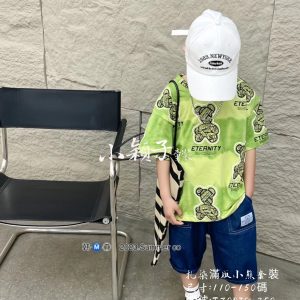 【台灣現貨】中大童 男童扎染滿版小熊套裝