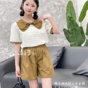 【台灣現貨】大童 領子蝴蝶結女童套裝