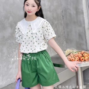 【台灣現貨】大童 尖領小碎花女童套裝