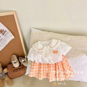 【台灣現貨】中小童 女童雙愛心刺繡格子套裙