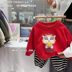 🔥【台灣現貨】🔥 2024年 龍年 招財進寶中小童 男女童 中國紅復合一體奧粒絨年服 衛衣 800014-115